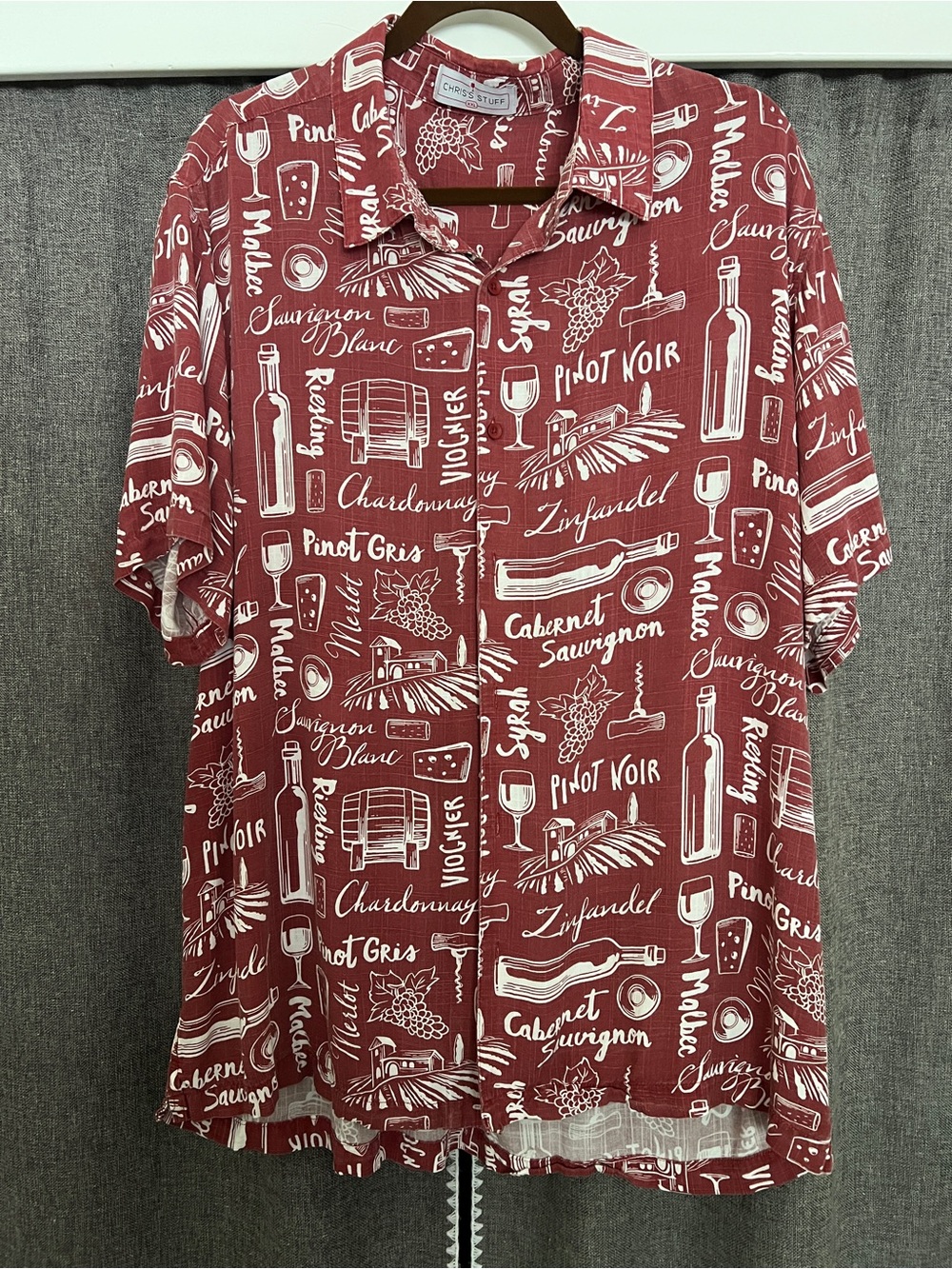 Men's Wine Print Short Sleeve Shirt - Red